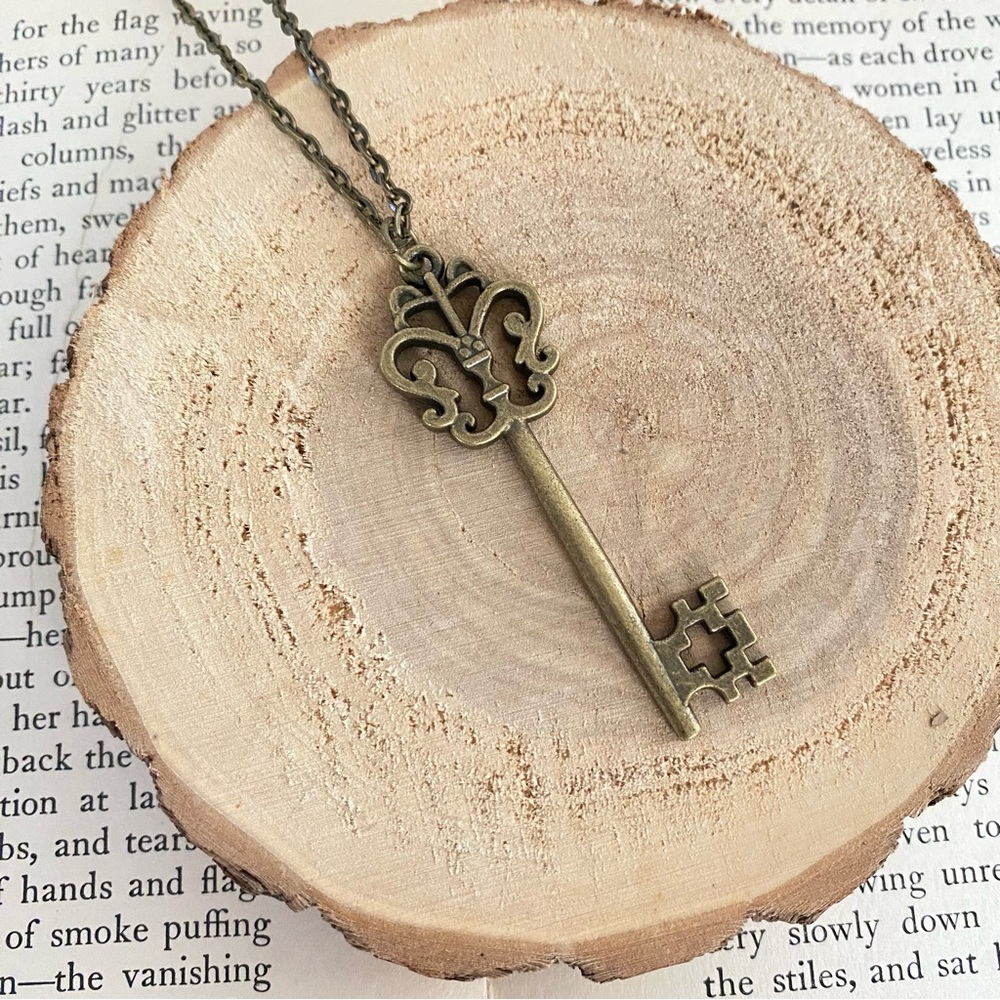 Key Pendant Necklace Bronze Tone Vintage Style Skeleton Key Handmade